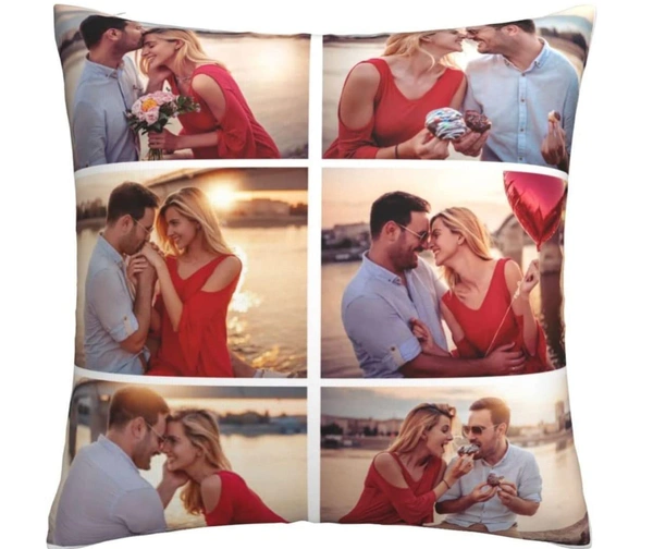 Kraftify Personalised Photo Cushion 12 X 12 Inch with 4 to 9 Photo Collage Personalized Best Gift for Love, Anniversary, Wedding, Couple, Birthday, Etc.