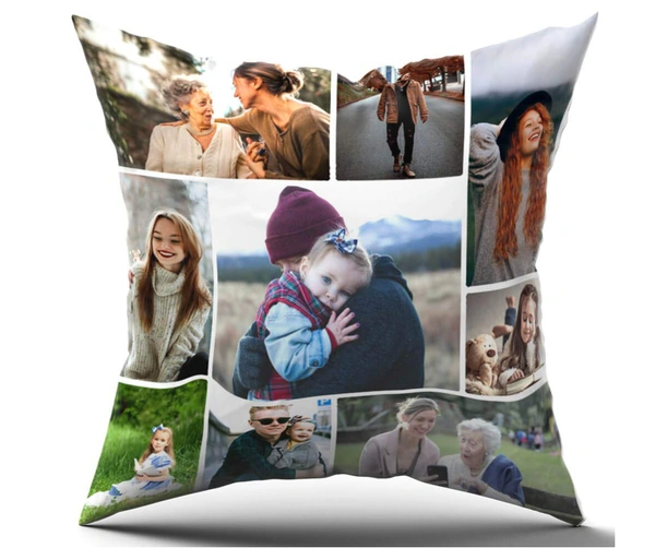 Kraftify Personalised Photo Cushion 12 X 12 Inch with 4 to 9 Photo Collage Personalized Best Gift for Love, Anniversary, Wedding, Couple, Birthday, Etc.