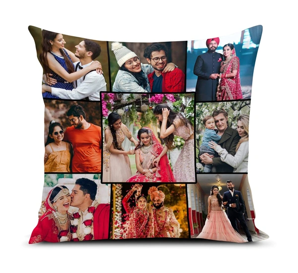Kraftify Personalised Photo Cushion 12 X 12 Inch with 4 to 9 Photo Collage Personalized Best Gift for Love, Anniversary, Wedding, Couple, Birthday, Etc.