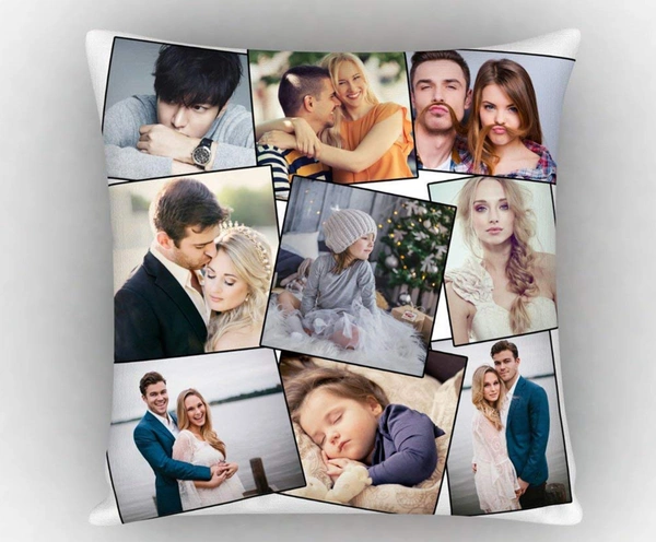 Kraftify Personalised Photo Cushion 12 X 12 Inch with 4 to 9 Photo Collage Personalized Best Gift for Love, Anniversary, Wedding, Couple, Birthday, Etc.
