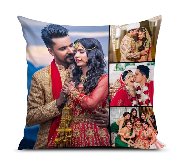 Kraftify Personalised Photo Cushion 12 X 12 Inch with 4 to 9 Photo Collage Personalized Best Gift for Love, Anniversary, Wedding, Couple, Birthday, Etc.
