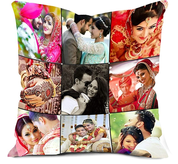 Kraftify Personalised Photo Cushion 12 X 12 Inch with 4 to 9 Photo Collage Personalized Best Gift for Love, Anniversary, Wedding, Couple, Birthday, Etc.