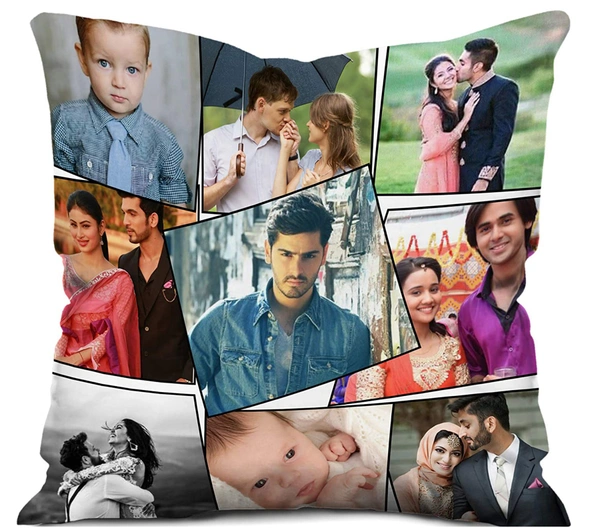 Kraftify Personalised Photo Cushion 12 X 12 Inch with 4 to 9 Photo Collage Personalized Best Gift for Love, Anniversary, Wedding, Couple, Birthday, Etc.