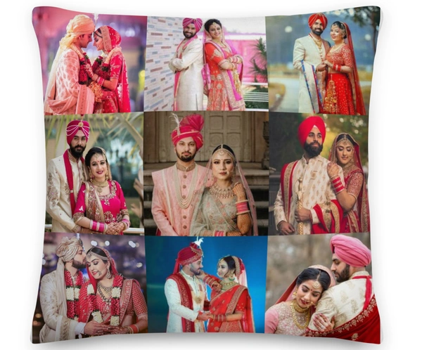 Kraftify Personalised Photo Cushion 12 X 12 Inch with 4 to 9 Photo Collage Personalized Best Gift for Love, Anniversary, Wedding, Couple, Birthday, Etc.