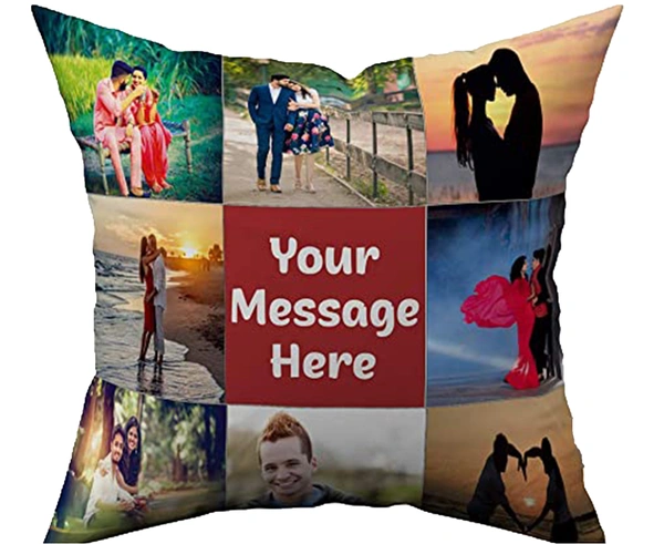 Kraftify Personalised Photo Cushion 12 X 12 Inch with 4 to 9 Photo Collage Personalized Best Gift for Love, Anniversary, Wedding, Couple, Birthday, Etc.