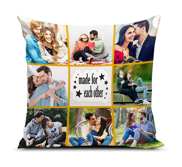 Kraftify Personalised Photo Cushion 12 X 12 Inch with 4 to 9 Photo Collage Personalized Best Gift for Love, Anniversary, Wedding, Couple, Birthday, Etc.