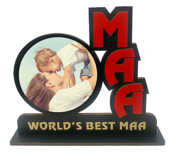 Kraftify Personalized Photo Printed Wooden Personalized Table Top Frame For Maa 8.5 x 7.5 Inch for Gift on Birthday, Anniversary, Welcome, Thanks Giving, Retairment