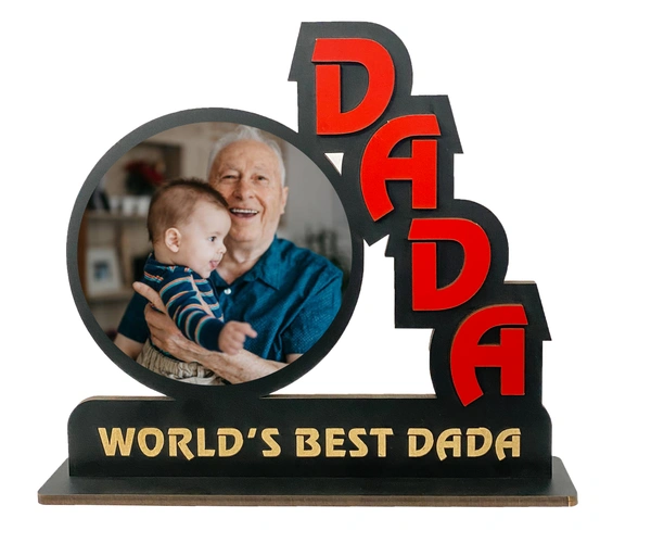 Kraftify Personalized Photo Printed Wooden Personalized Table Top Frame For Dada 8.5 x 7.5 Inch for Gift on Birthday, Anniversary, Welcome, Thanks Giving, Retairment