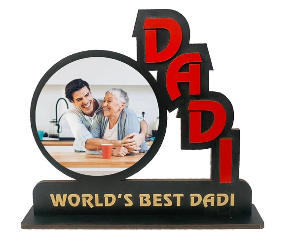 Kraftify Personalized Photo Printed Wooden Personalized Table Top Frame For Dadi 8.5 x 7.5 Inch for Gift on Birthday, Anniversary, Welcome, Thanks Giving, Retairment