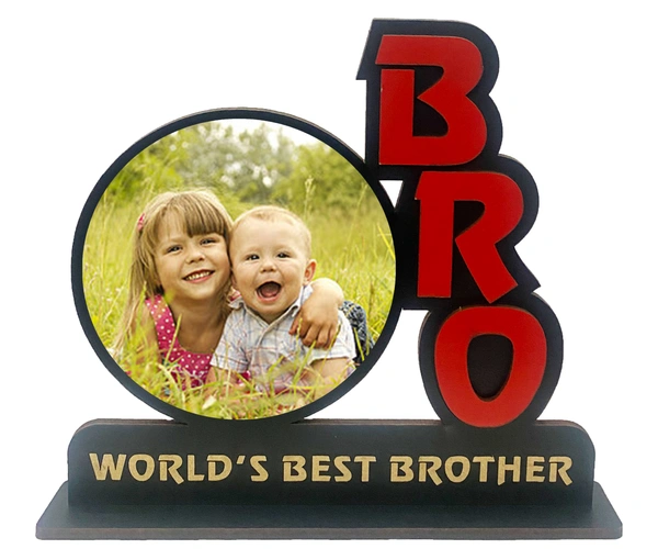 Kraftify Personalized Photo Printed Wooden Personalized Table Top Frame For Bro 8.5 x 7.5 Inch for Gift on Birthday, Anniversary, Welcome, Thanks Giving, Retairment