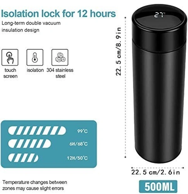 Kraftify Personalized Stainless Steel LED Temperature Water Bottle with Your Name Permanently Engraved with Temperature Display - Black