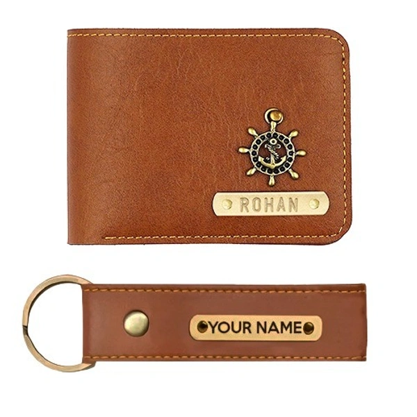 Kraftify Personalized Men's Name Wallet and Keychain Combo Gift Set