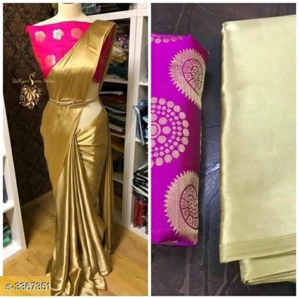 Satin Sarees - golden pink