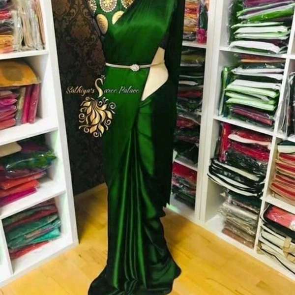 Satin Sarees - Dark Green