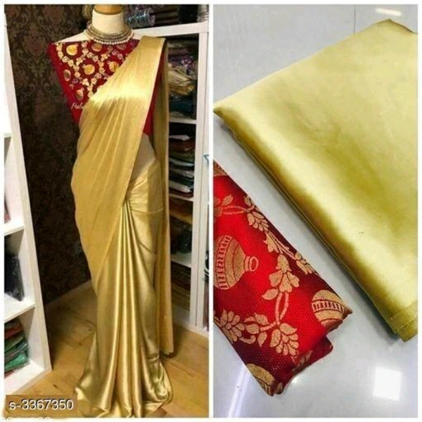 Satin Sarees - golden red