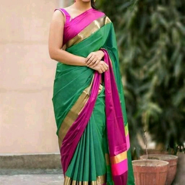 Cotton Sarees - green pink gold, Free Size