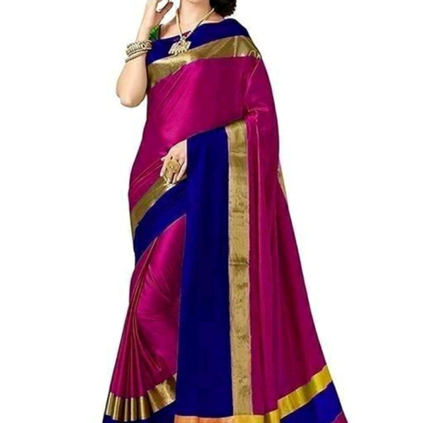 Cotton Sarees - Pink blue golden, Free Size