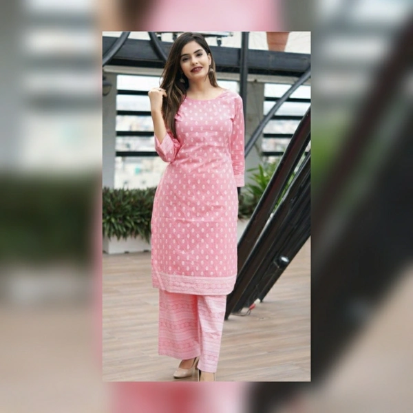 Women Kurti and Pant Set - Pink, XL