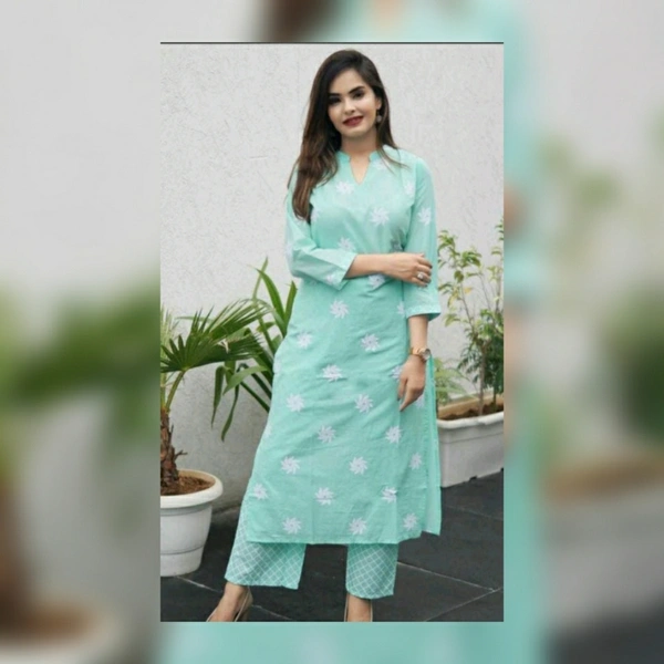 Women Kurti and Pant Set - Green, M