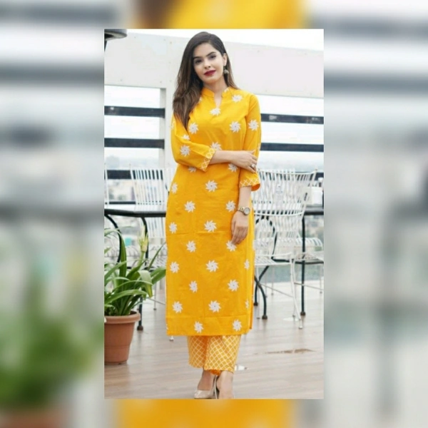 Women Kurti and Pant Set - Bright Yellow, S