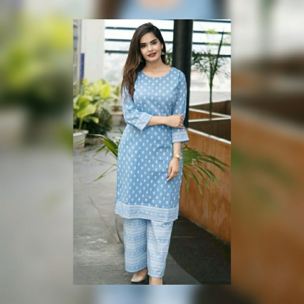 Women Kurti and Pant Set - Blue, S