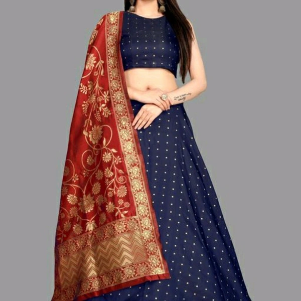 Lehenga - Dark blue, Semi-stitched