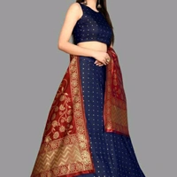 Lehenga - Dark blue, Semi-stitched