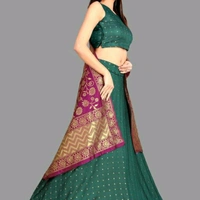 Lehenga - Green-purple, Semi-stitched