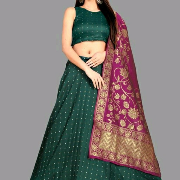 Lehenga - Green-purple, Semi-stitched