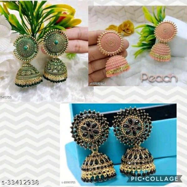 Earrings Combo - Green,pink,black