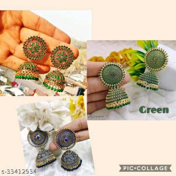 Earrings Combo - Light green,dark green,black