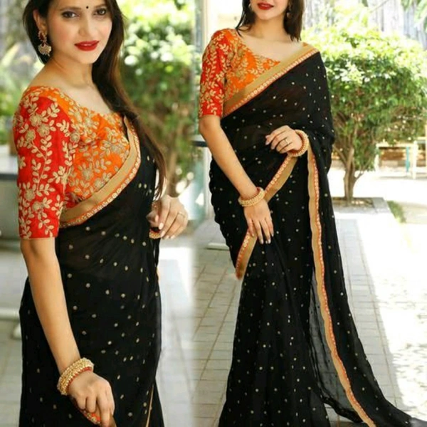 Designer Sarees - Black-golden, Free size