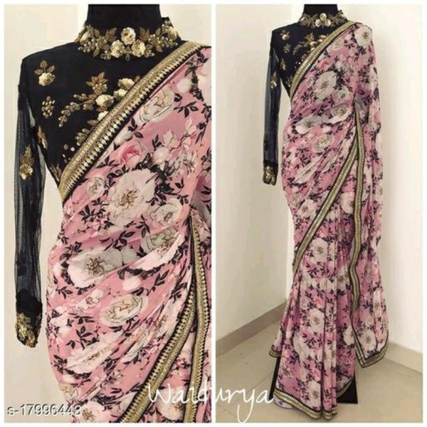Designer Sarees - Floral Pink, Free size
