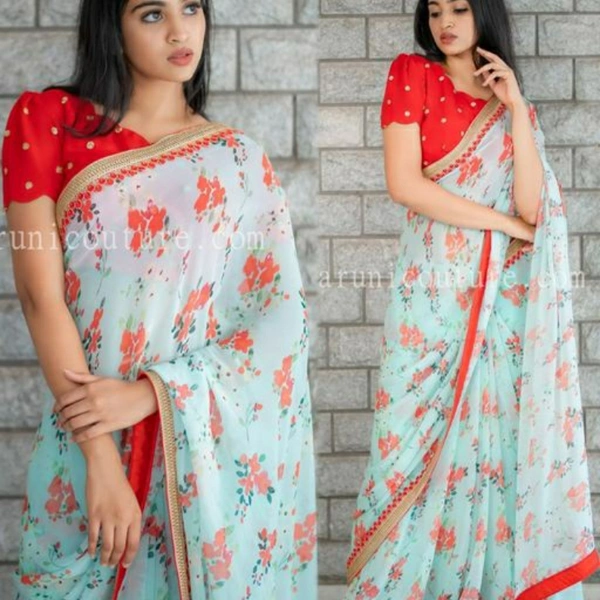 Designer Sarees - Sky-Red, Free size