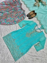 Dhoti Salwar Set - Bright Turquoise, XL