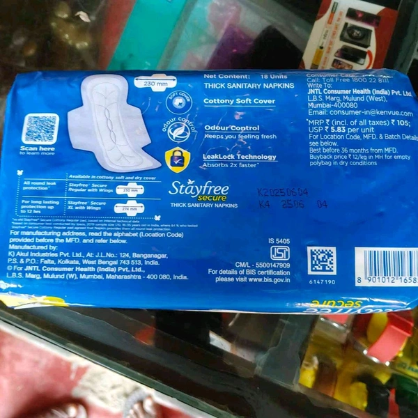 Stayfree Secure Cotton Comfort Pad Whisper - 18 Untis