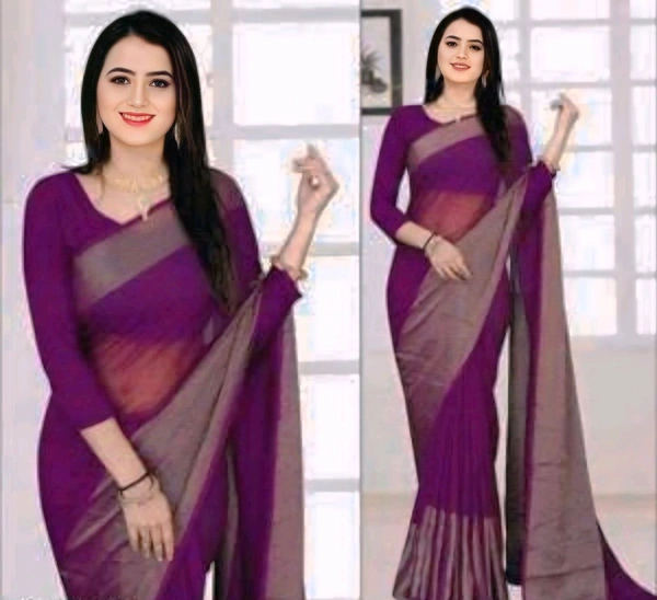 Two-Tone Chiffon Navy Blue Saree With Blouse. Pair it with a stylish blouse and delicate jewelry to complete your ethereal look. Ideal for those who love a touch of modern elegance in their traditional attire. - Free Size