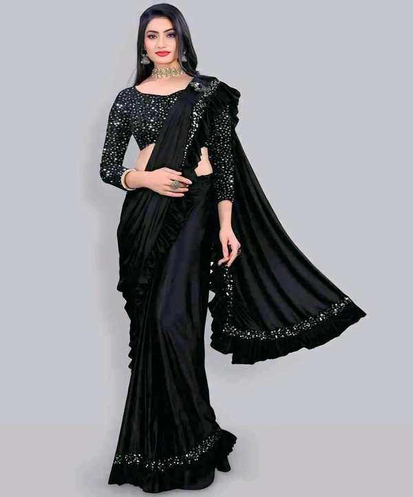 FANCY Black Ruffle Wadding SareeWith Blouse. Perfect for parties, receptions, or evening events, this saree pairs beautifully with statement jewelry and high heels, creating a stunning contemporary look. - Free Size