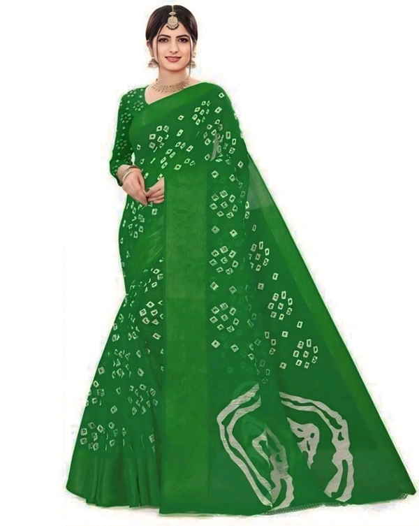 Women's cotton Printed Saree with Blouse Piece Bandhani Saree . This saree combines simplicity with sophistication, making it a versatile addition to your wardrobe.  - Free Size