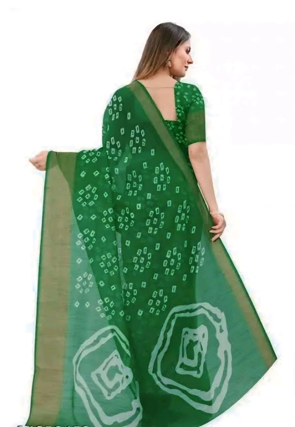 Women's cotton Printed Saree with Blouse Piece Bandhani Saree . This saree combines simplicity with sophistication, making it a versatile addition to your wardrobe.  - Free Size