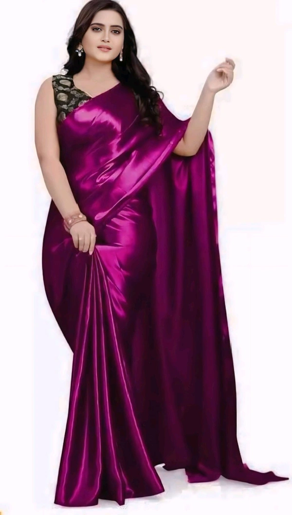 sana silk satin silk Purple saree with Blouse. Elevate your elegance with this luxurious Sana Silk Satin Saree. Crafted from premium quality satin silk.  - Free Size