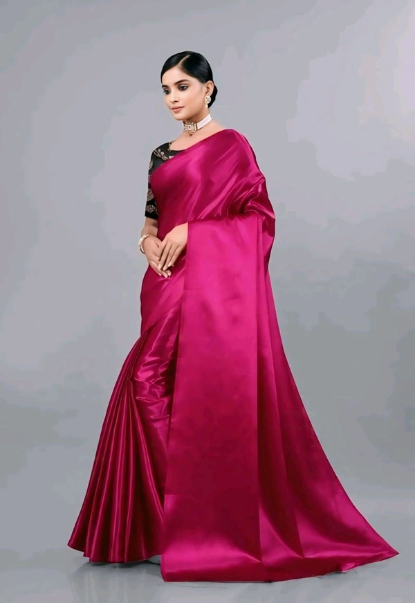 sana silk satin silk Purple saree with Blouse. Elevate your elegance with this luxurious Sana Silk Satin Saree. Crafted from premium quality satin silk.  - Free Size