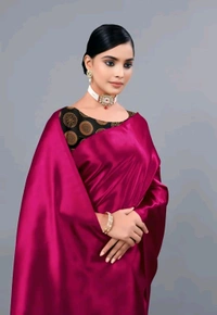 sana silk satin silk Purple saree with Blouse. Elevate your elegance with this luxurious Sana Silk Satin Saree. Crafted from premium quality satin silk.  - Free Size