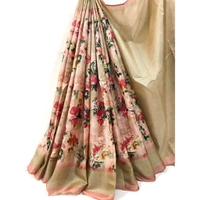 FLORAL PRINTED BLEND SAREE. Elevate your elegance with this exquisite floral-printed blend saree. Crafted from a soft and lightweight fabric, it offers both comfort and sophistication, making it perfect for casual and semi-formal occasions. - Free Size