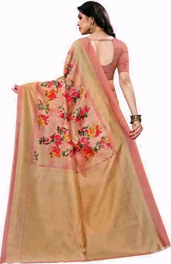 FLORAL PRINTED BLEND SAREE. Elevate your elegance with this exquisite floral-printed blend saree. Crafted from a soft and lightweight fabric, it offers both comfort and sophistication, making it perfect for casual and semi-formal occasions. - Free Size