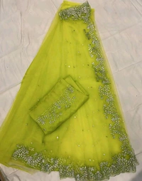Assam Silk Net Yellow Beads & Stones Saree With Blouse. An Assam Silk Net Saree is a perfect blend of tradition and modernity. It combines the elegance of Assam silk with the lightweight, breathable texture of net fabric. - Free Size