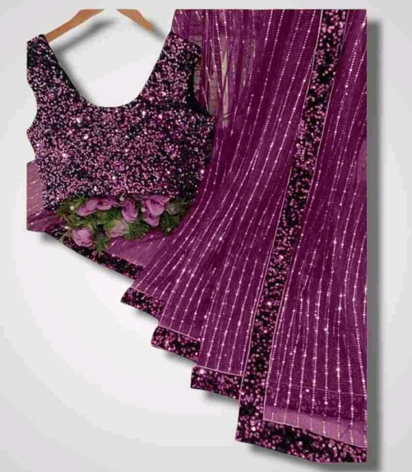 UNIQUE DESIGN SEQUINS WORK SAREE WITH BLOUSE PIECE. This masterpiece features intricate sequin work crafted in a rhythmic pattern that reflects timeless sophistication. Designed to make every occasion extraordinary, this saree combines luxury with comfort, perfect for weddings, parties, or festive gatherings. - Free Size