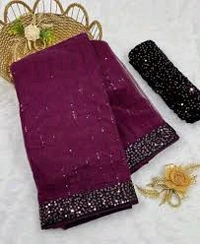 UNIQUE DESIGN SEQUINS WORK SAREE WITH BLOUSE PIECE. This masterpiece features intricate sequin work crafted in a rhythmic pattern that reflects timeless sophistication. Designed to make every occasion extraordinary, this saree combines luxury with comfort, perfect for weddings, parties, or festive gatherings. - Free Size