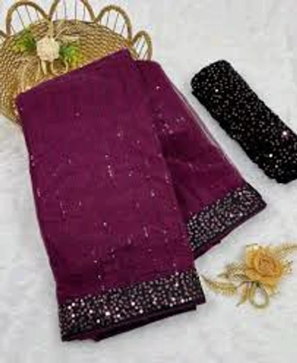 UNIQUE DESIGN SEQUINS WORK SAREE WITH BLOUSE PIECE. This masterpiece features intricate sequin work crafted in a rhythmic pattern that reflects timeless sophistication. Designed to make every occasion extraordinary, this saree combines luxury with comfort, perfect for weddings, parties, or festive gatherings. - Free Size