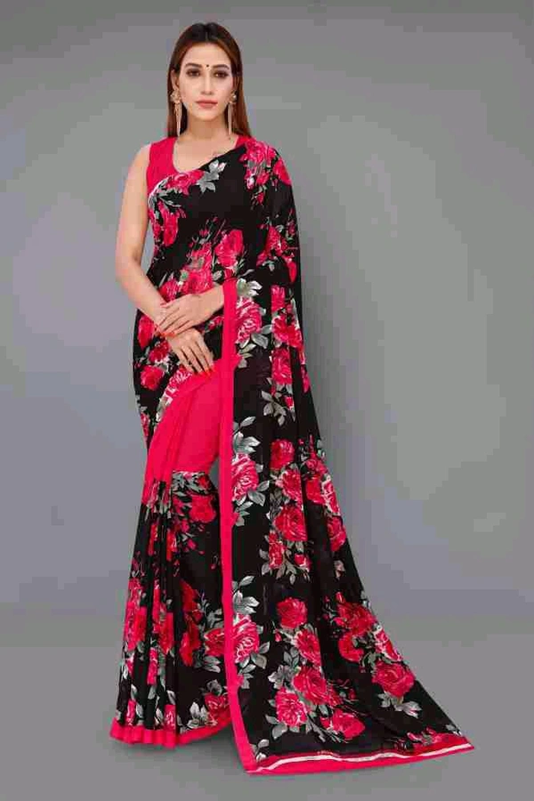 DAILY WEAR PRINTED GEORGETTE SAREE. Stay comfortable and stylish every day with this lightweight and easy-to-drape daily wear saree. Crafted from soft, breathable fabric, it ensures all-day comfort while adding a touch of elegance to your routine. - Free Size